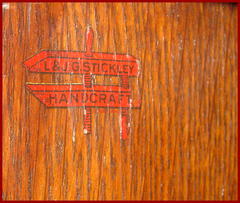  Original "L.&J.G. Stickley red handcraft decal label reading: "L.&J.G. Stickley, Handcraft"...in use from around 1906 to 1912.